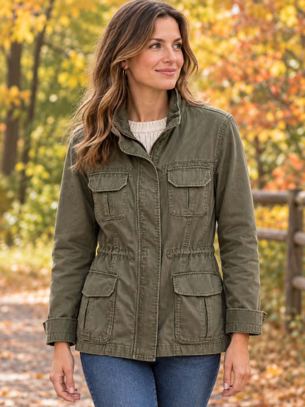 Love Tree Women's Green and Khaki Utility Jacket - size Medium